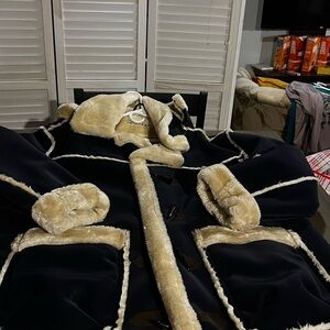 Black Coat with Cream Fur Trim